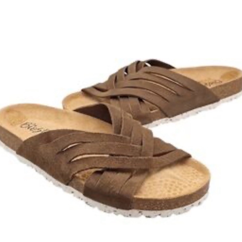 Biostep Brown Suede Leather Braided Slip On Sandal Made in Spain Cork  Size 9.5